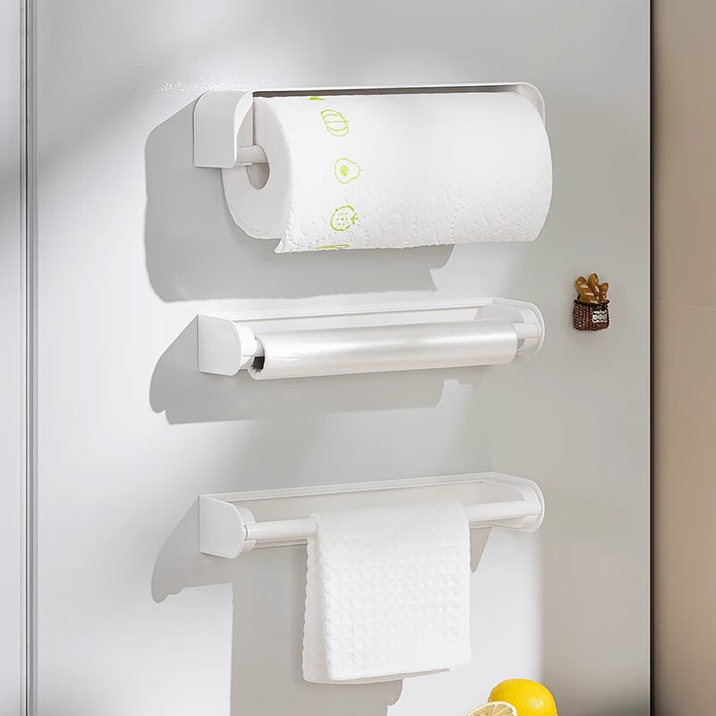 dehub厨房卷纸纸巾挂架冰箱侧面磁吸置物架保鲜膜袋磁吸式多功能收纳架 壁挂两用款2个
