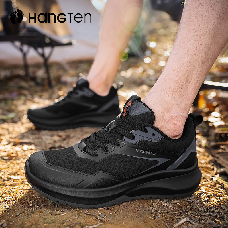 欢腾(HANG TEN)户外徒步男鞋2025春夏新款透气登山鞋复古休闲运动鞋轻便软底 黑灰 40