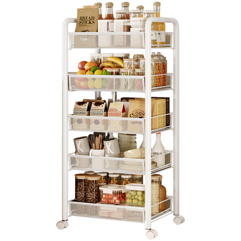 溢彩年華廚房置物架落地貨架儲物架免工具移動書架浴室收納架1058白色五層