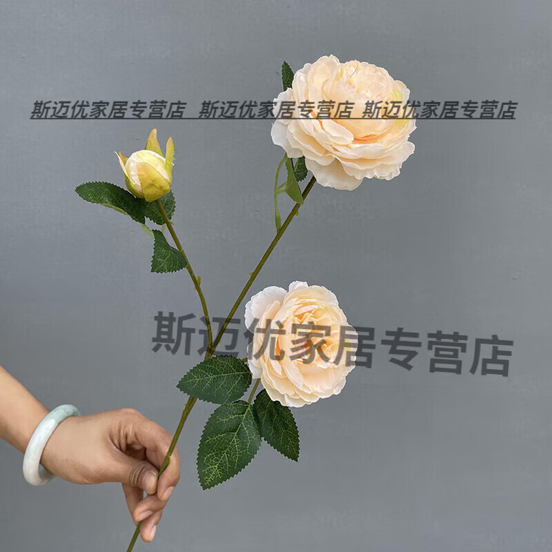 糜岚3头洋牡丹西洋玫瑰仿真花绢花装饰花路引花假花婚礼布置 洋牡丹香槟色3束