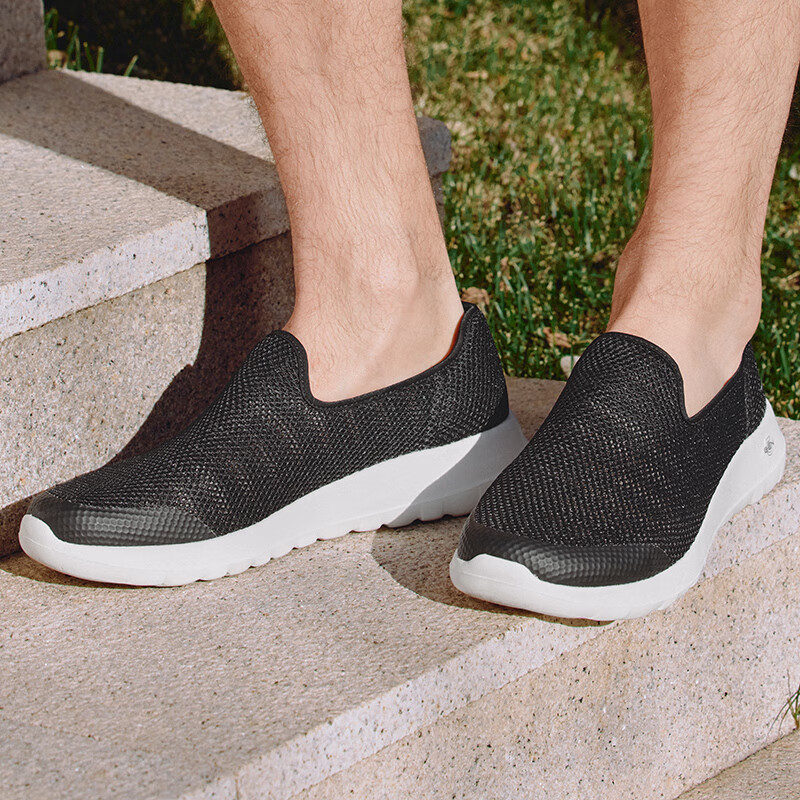 斯凯奇（Skechers）男鞋夏季2025新款一脚蹬穿脱大网眼网面透气轻便软底休闲鞋老人鞋 216700-BKW 40