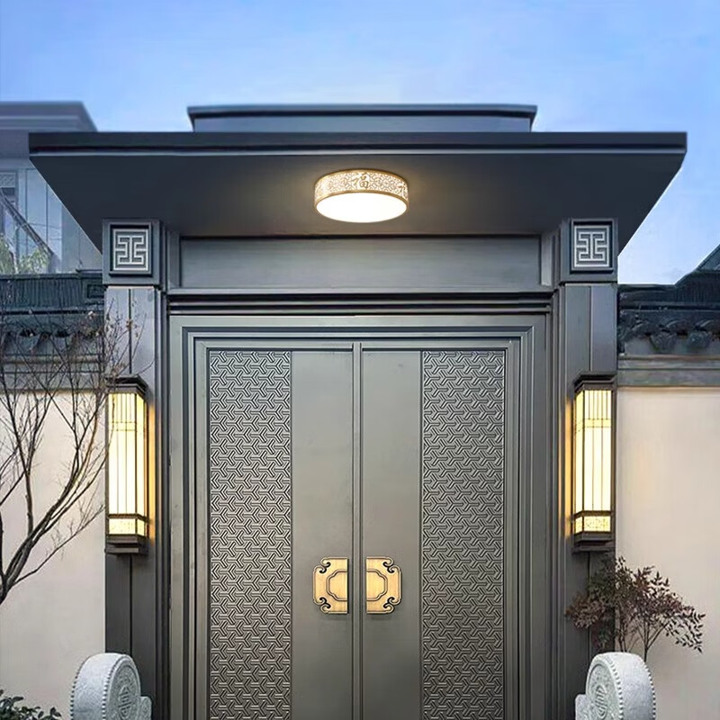 瓦諾蘭別墅大門吸頂燈防水農(nóng)村自建房門廳燈入戶戶外大門口照明燈陽臺燈 【百福臨門】40cm/72w/三色光