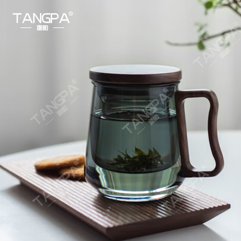 唐帕（TANGPA）高档日式茶杯办公室泡茶杯耐热玻璃杯子家用带盖茶水分离水杯送礼 清雅泡茶杯—弯把 550ml
