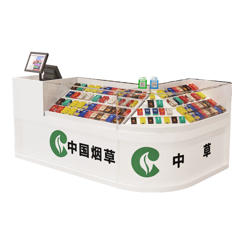 新款熱彎工藝煙柜帶收銀一體圓角特殊工藝煙柜煙架弧形煙柜收銀臺 白色150收銀一體+120熱彎煙柜右
