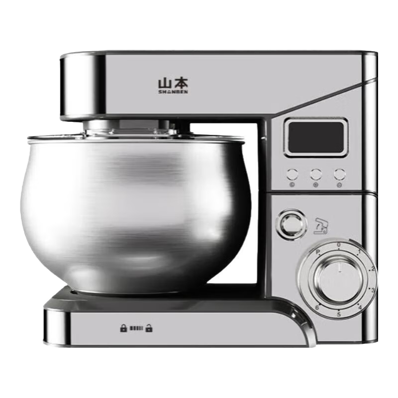 山本廚師機(jī)家用智能定時(shí)和面機(jī)小型揉面機(jī)全自動(dòng)鮮奶蓋機(jī)打發(fā)奶油臺(tái)式打蛋器攪拌機(jī)直流電機(jī)5升 不銹鋼色 5L