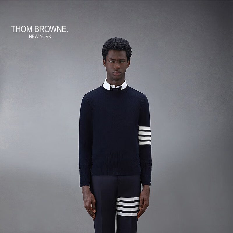 THOM BROWNE[TB]汤姆布朗[6期免息]男士四条纹羊毛圆领套头衫薄款 海军蓝 L (3)