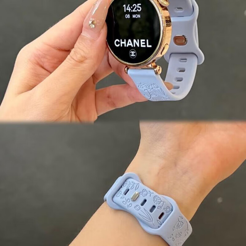 适用华为watch5表带新款浮雕花朵GT5女士夏季透气硅胶高级感表带 灰色 华为Watch5 42mm