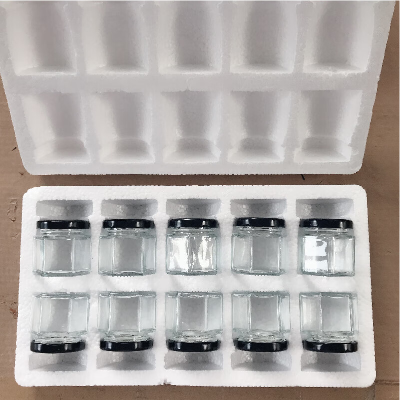 YWZR六棱玻璃瓶密封罐380ml蜂蜜醬菜瓶手工分裝瓶帶蓋透明玻璃瓶 50個45ml 送加強泡沫盒包裝