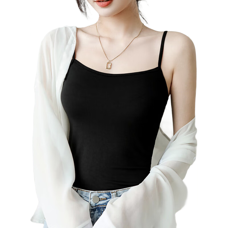 浪莎（LangSha）莫代尔小吊带内搭外穿背心女打底学生无袖背心女 黑色 L