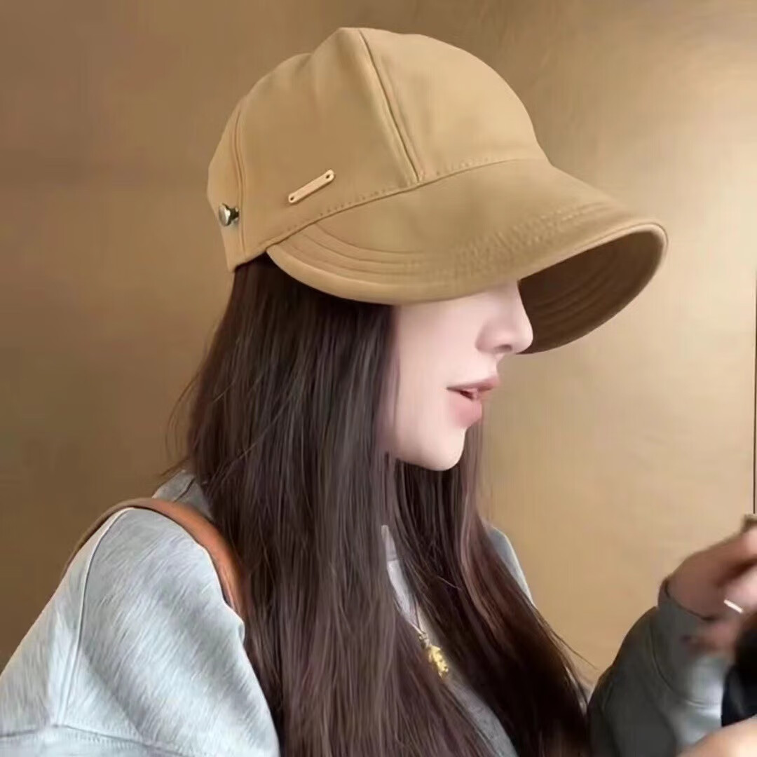 畅印明星的同款防晒帽子女春夏季百搭显脸小加宽大帽檐鸭舌帽可挂口罩 卡其色【弹力头围 UPF50+】 可调节