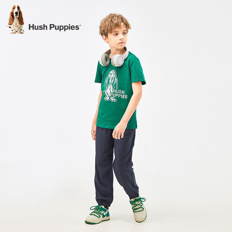 暇步士(Hush Puppies)【经典款】童装儿童男女大童夏季轻薄舒适青春活力马卡龙色系短袖 松叶绿 150