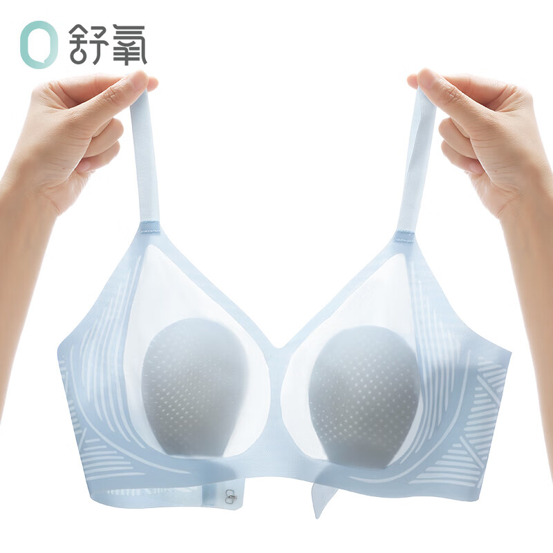 舒氧3d果冻条兔耳朵内衣女超薄款显胸小冰丝凉感无钢圈无痕软支撑文胸 蓝色 M 【75A 75B 75C】