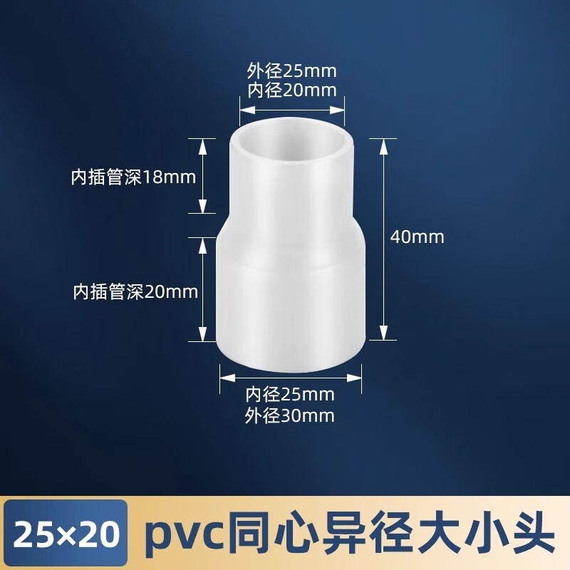 一靓PVC给水管异径大小头排水管变径直接头110变75转换209050烟管配件 25(内径)变20(内径)同心大小头