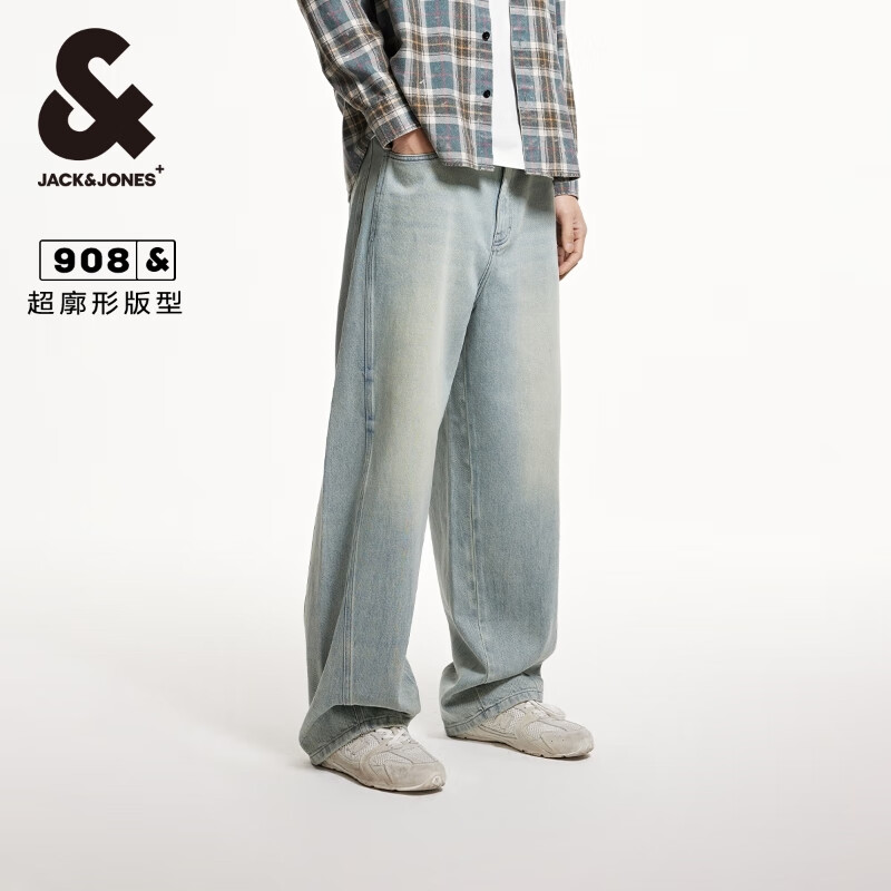 杰克·琼斯（JACK&amp;JONES）男装秋季时尚潮流流行简约休闲日常超廓形牛仔裤男装225232047 C42浅牛仔蓝 常规 32 175 W32/L32