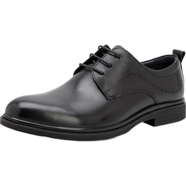 Bata正裝鞋男透氣牛皮羊皮布洛克商務(wù)通勤婚鞋 黑色-EKA01牛皮 40