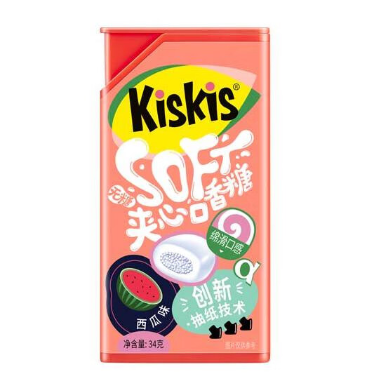 酷滋（Kiskis） 酷滋kiskis情話口香糖無糖木糖醇泡泡糖約會土味情話抽紙表白糖 1盒西瓜味34g
