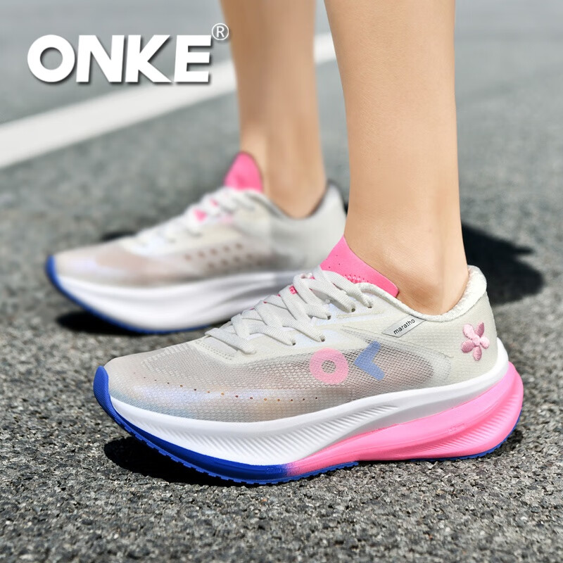 ONKE德国欧克跑步鞋男鞋透气轻便网面鞋碳板跑鞋女鞋轻便马拉松运动鞋 银河白 女款 35