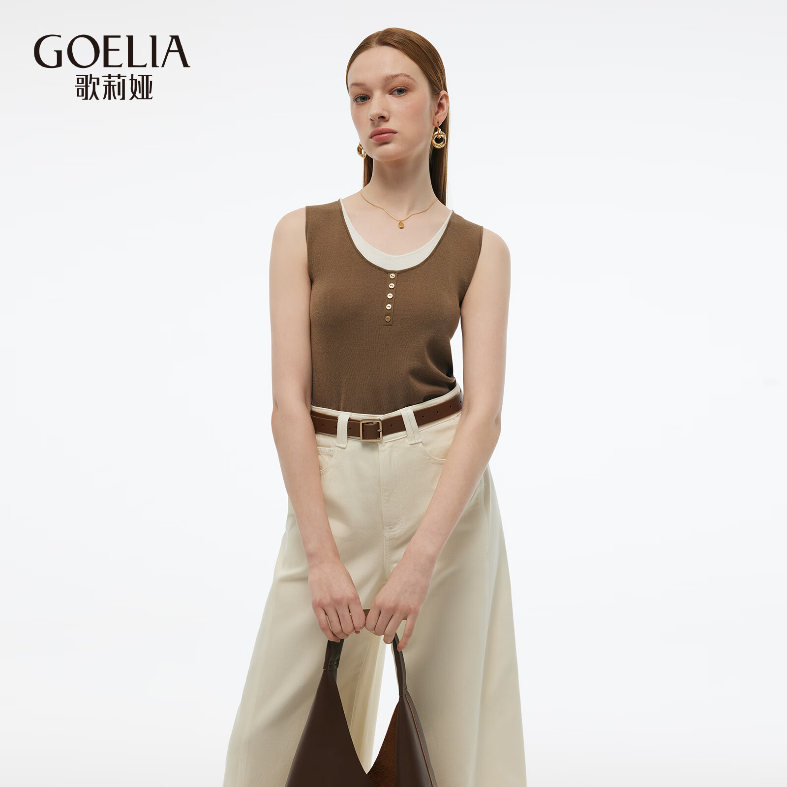 歌莉娅 夏季新品  天丝假两件毛织背心  1E4C5B410 42G橄榄绿 S