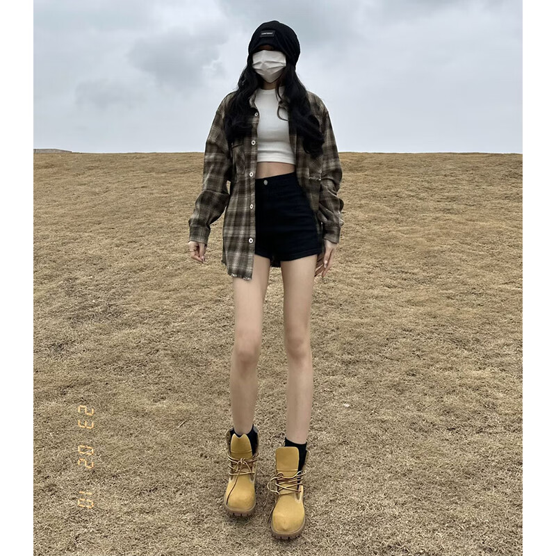 拉夏貝爾（La Chapelle）黑色高腰顯瘦牛仔短褲女2025新款夏季辣妹夏天熱褲子 黑色 XS