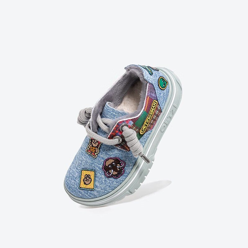 OETZI冰人奥兹 雪地靴冬季加绒保暖休闲鞋低帮刺绣帆布大头丑鞋 棉鞋 蓝色/酒红色T23340222 38