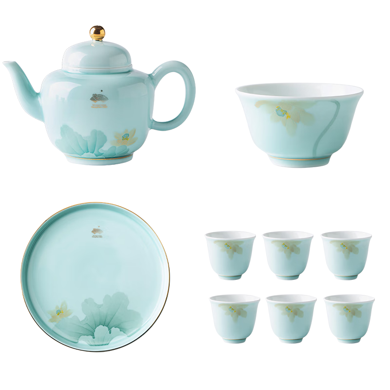 红官窑茶具套装陶瓷茶壶茶杯整套釉下彩手绘茶具高档家用中式礼盒醴陵 彩荷9头功夫茶具（活动款）
