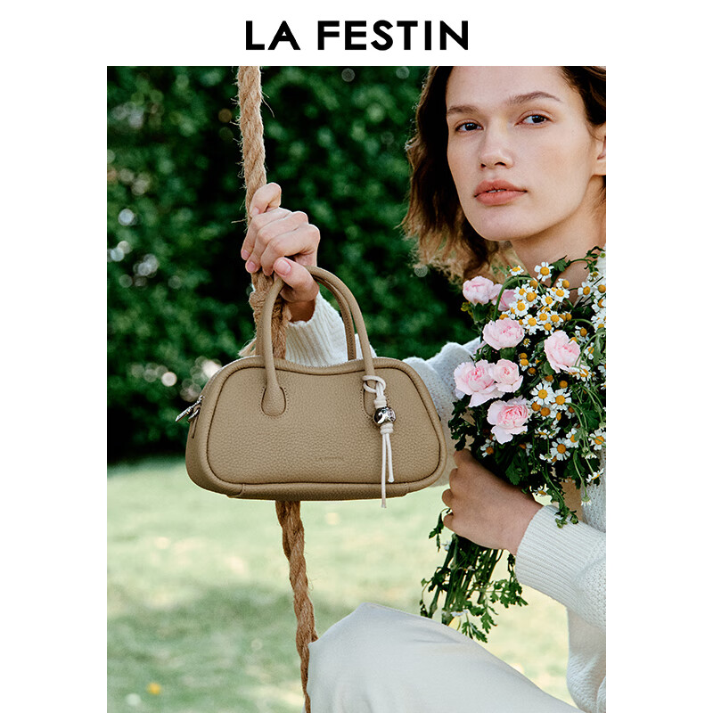 拉菲斯汀（La Festin）包包女包2026新款单肩斜挎手提包头层牛皮青蛙包生日礼物送女生 风衣灰【头层牛皮版 JD专供】