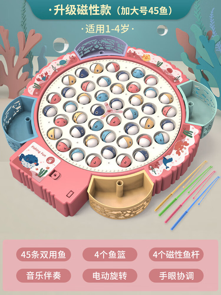电动旋转磁性钓鱼玩具儿童早教益智多功能音乐旋转钓鱼盘小孩礼物