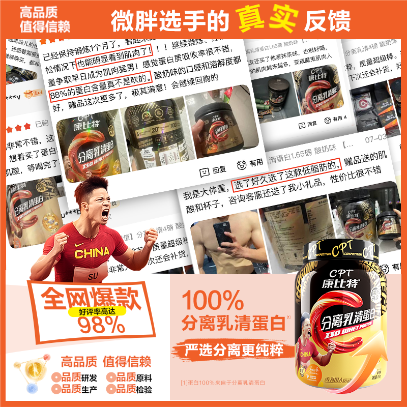 康比特（CPT）分离乳清蛋白粉 高蛋白低脂低乳糖补充蛋白粉增肌健身运动 【全网热卖500W+】分离乳清 1.65磅*1桶 酸奶