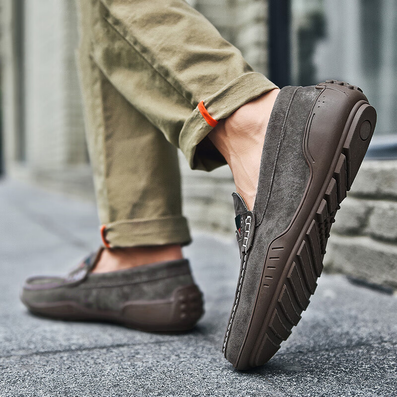 卡帝乐鳄鱼皮鞋男鞋男士商务休闲鞋真皮系带中老年爸爸职场西装通勤正装鞋 5115烟灰 43