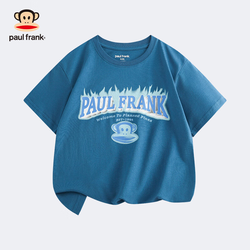 大嘴猴（paul frank）童装短袖T恤2025夏季新款休闲宽松可爱男女童经典舒适百搭上衣 428B藏蓝 160
