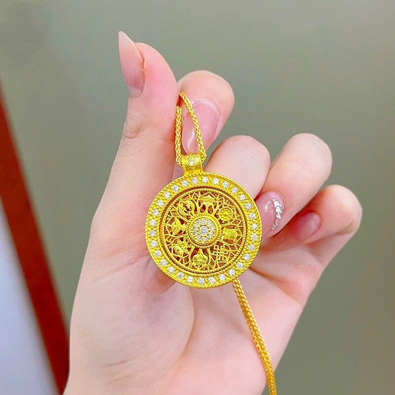 KZD胖东来999孟加拉赤金吉祥八宝罗盘如意绳铜镀金项链久不掉色沙金 镶钻八宝罗盘吊坠大老凤祥品质