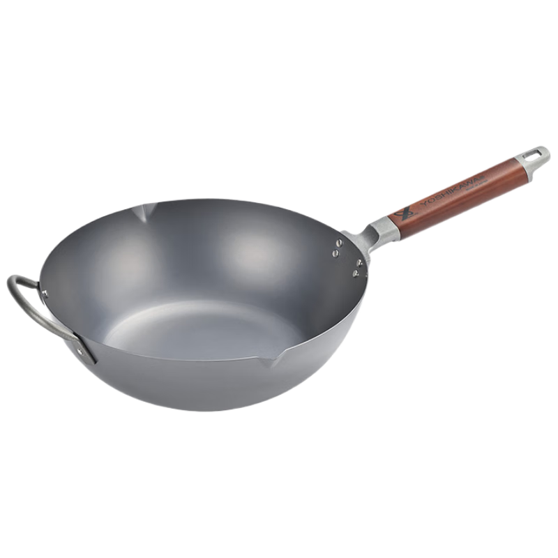 吉川日本原裝進口鄉(xiāng)技熟鐵鐵鍋 氮化窒化無涂層純鐵炒鍋 30cm