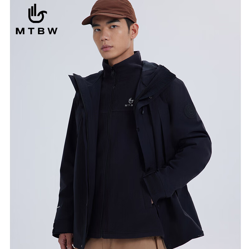 美特斯邦威（Meters Bonwe）男士夹克春季新款冲锋衣男户外运动三防抓绒三合一冲锋衣外套 【三合一】抓绒内胆-玄影黑 M 170 92A