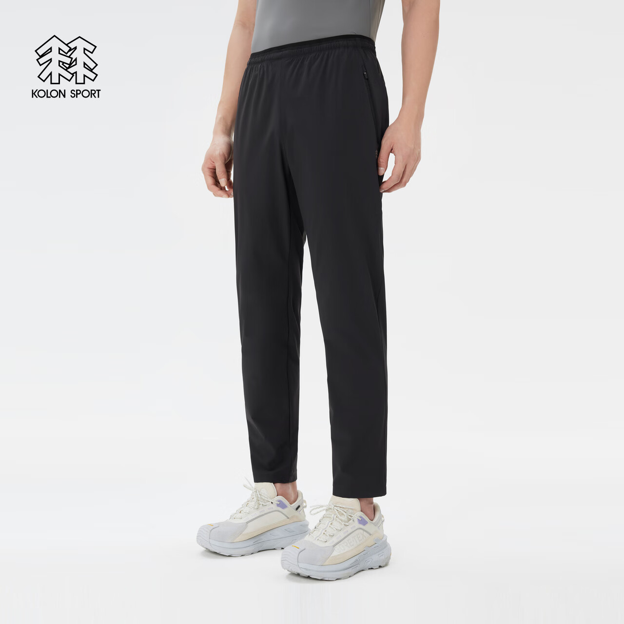 KOLON SPORT/可隆梭织长裤 男子防泼水防风防晒合身户外轻量运动休闲裤 LHLP5MN123-BK 黑色 XL 180/86A