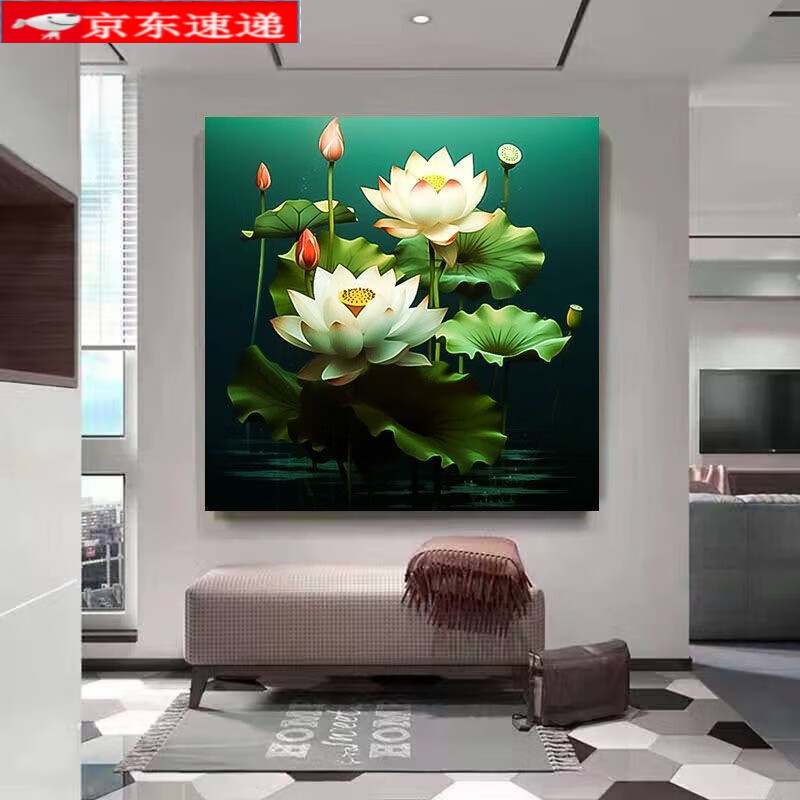 TVAJ2025年新款鉆石畫滿鉆方鉆荷花植物花卉高難度大號(hào)帶框有框免裱 YS4379 圓鉆-畫布50X50厘米+工具+相框