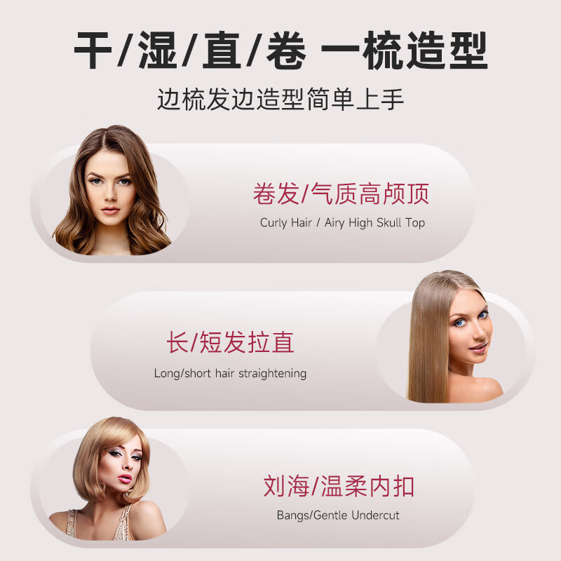 Gerllo直发梳内扣短头发蓬松神器造型梳子卷发棒两用不伤发懒人直发梳 KR-Z05S灰色 130mm