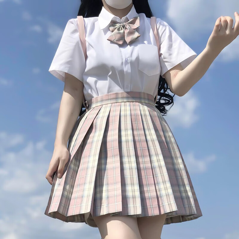 麓格立jk制服春秋套装女生短裙学院风夏季JK裙百褶裙裙子半身裙套装显瘦 Jk套装【粉格子】【高质量款】 M 【建议90-100斤】