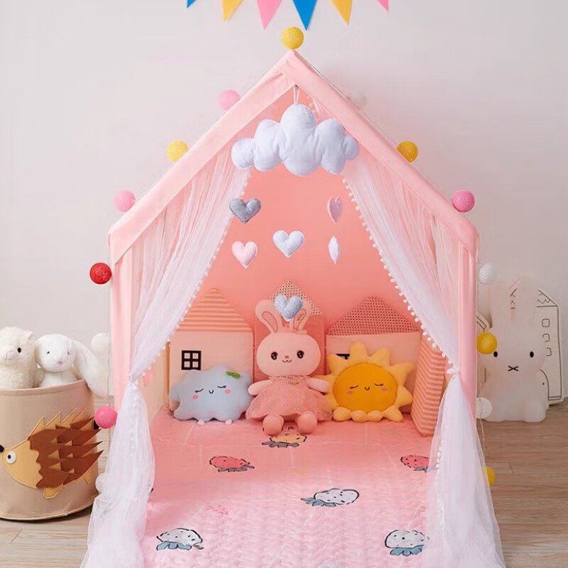 婕茵桐秘密基地小屋帐篷 儿童小帐篷室内家用女孩公主小房子分床神器 四窗户款粉色帐篷【PVC杆】 帐篷+星星灯