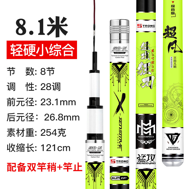 猛攻狂刃魚(yú)竿手桿28調臺釣竿超輕超硬19釣魚(yú)竿碳素黑坑手鯽鯉魚(yú)竿 8.1m 狂刃綜合版-【超硬調僅254