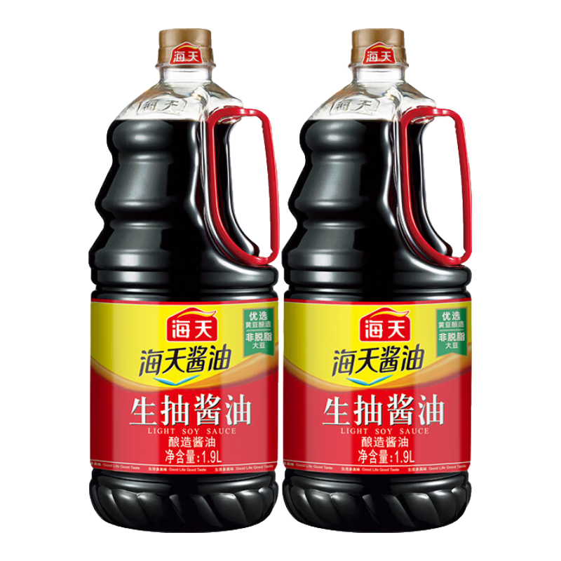 海天酱油 生抽酱油1.9L装 调味料 商用家用老抽 炒菜凉拌提鲜酿造酱油 【大容量】生抽酱油1.9L*2