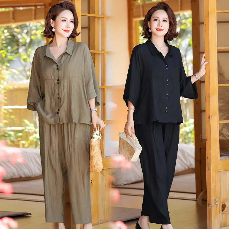 俞兆林(YUZHAOLIN)母亲节妈妈装套装中老年女装夏季薄款大码老年人衣服显瘦两件套 咖啡色 3XL (尺码偏大155-185斤)