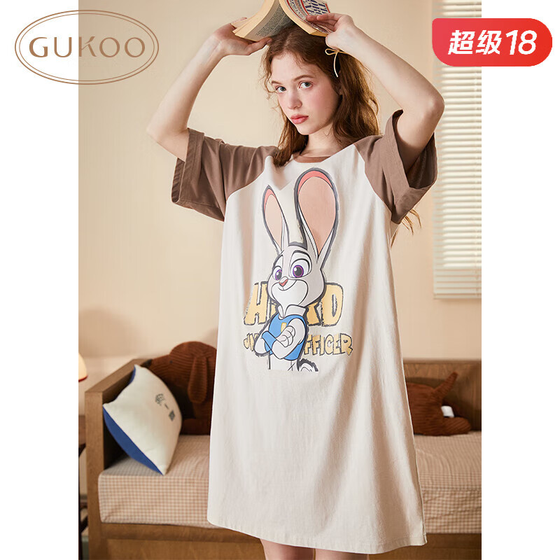 果壳（Gukoo）疯狂动物城睡衣女夏兔子睡裙大码宽松可外穿家居服B 核桃卡朱迪睡裙 M