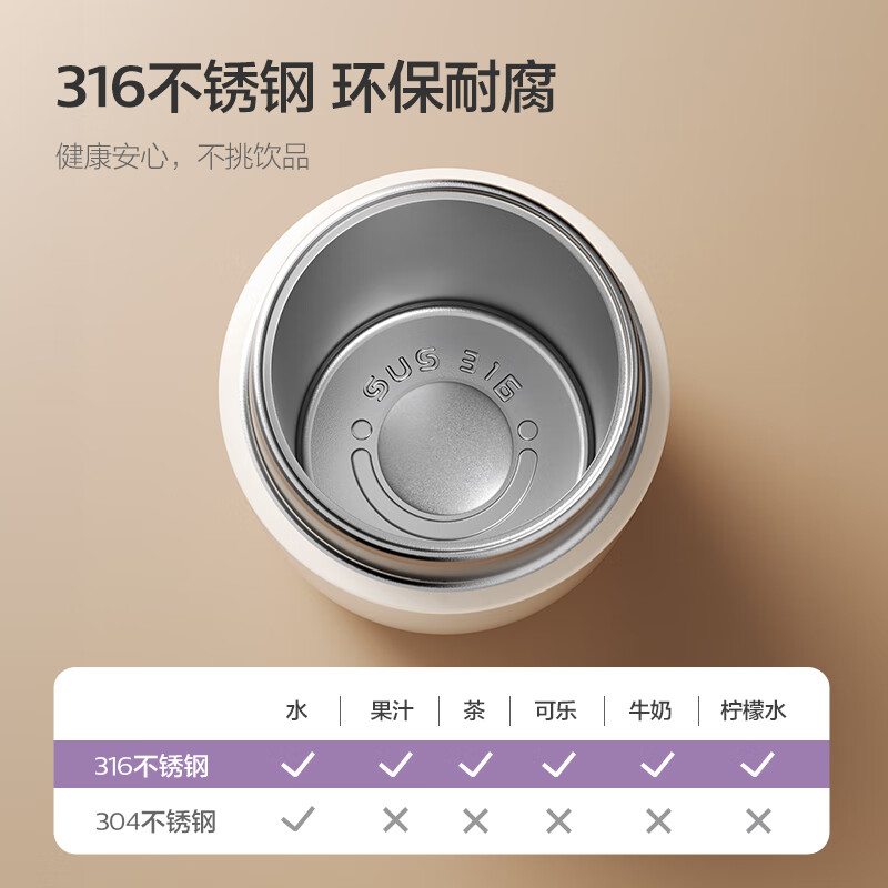 新安怡 飞利浦儿童保温杯婴儿牛奶水杯宝宝直饮杯幼儿园上学专用 【背带+提把】 350ml