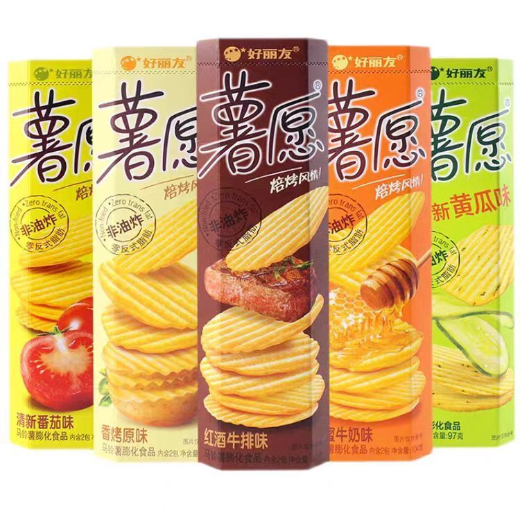好丽友（ORION）好丽友薯愿薯片104番茄罐装黄瓜牛排蜂蜜油炸牛奶膨化零食休闲 （尝鲜）48g*2盒（原味+牛排）