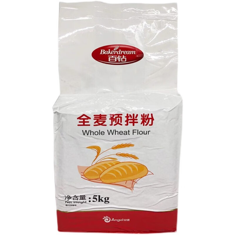 百鉆全麥預(yù)拌粉 5kg 含麥麩面包粉全麥粉面粉 家用做 百鉆全麥預(yù)拌粉5kg