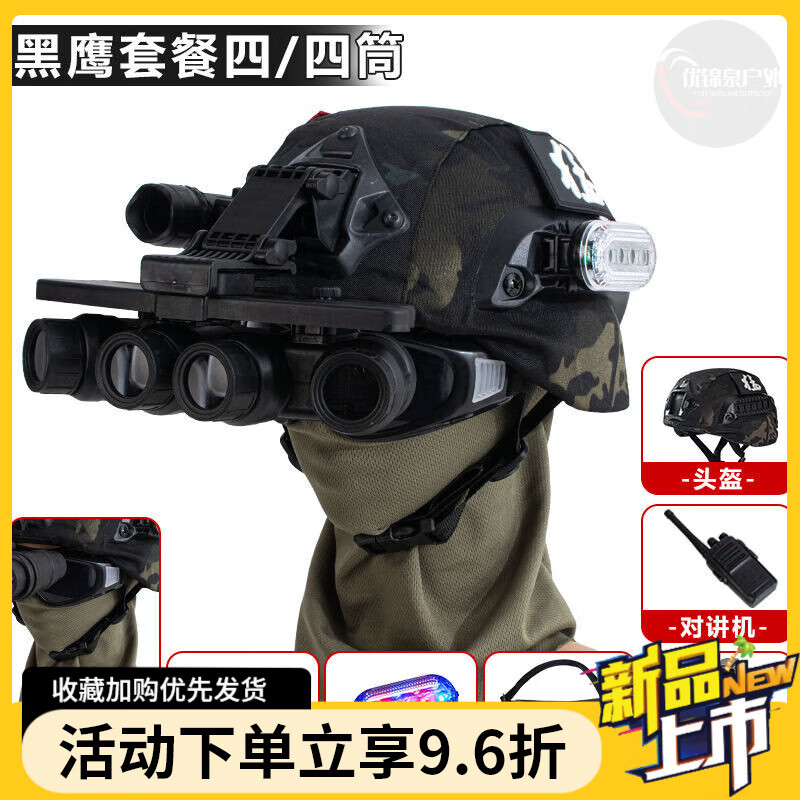TEAEGG儿童迷彩户外战术作战头盔FAST野战吃鸡装备战术兵双筒模型 暗夜款套餐四-四目夜视仪模型
