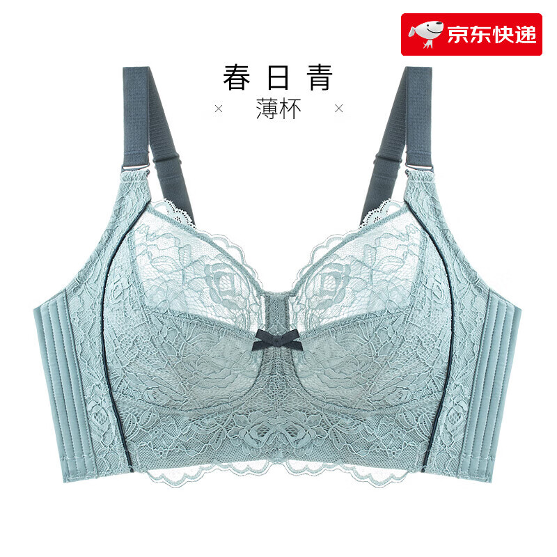 千奈美束胸內衣女大胸顯小防下垂收副乳薄款無(wú)鋼圈縮胸大碼文胸罩 春日青80C