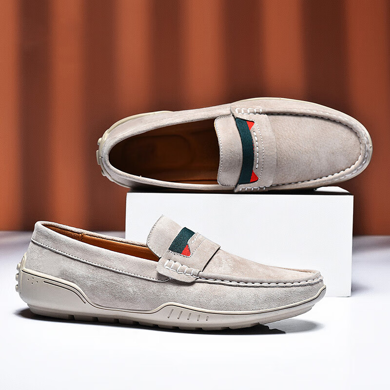 卡帝乐鳄鱼皮鞋男鞋男士商务休闲鞋真皮系带中老年爸爸职场西装通勤正装鞋 5115沙色 44