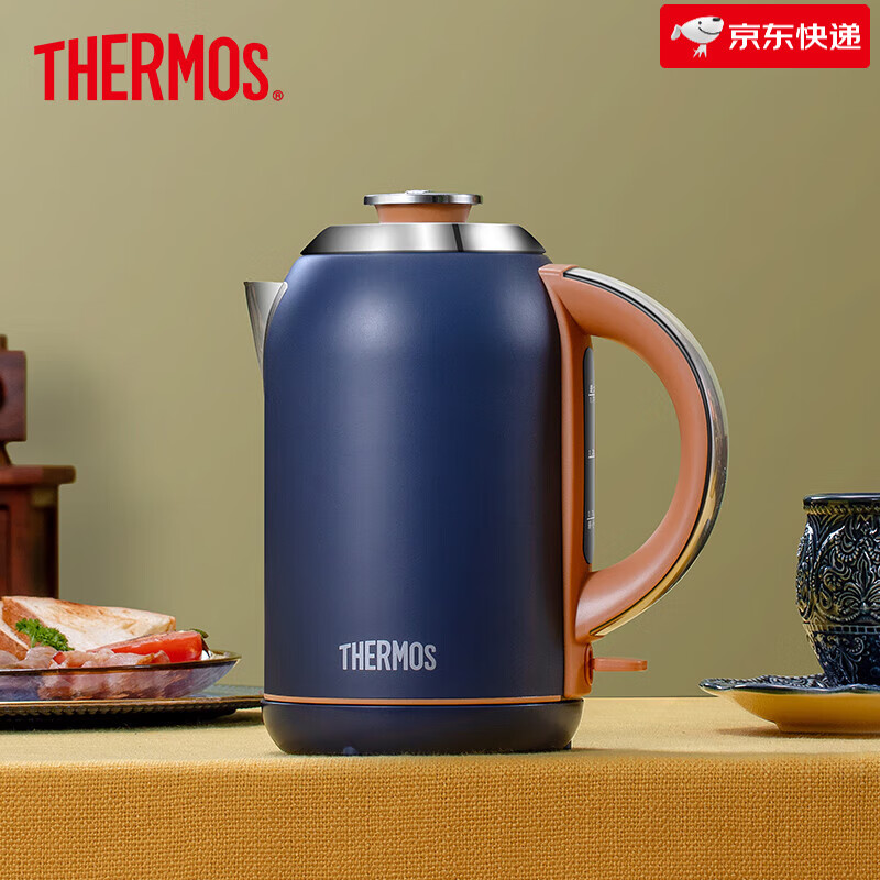膳魔师（THERMOS）电热水壶家用不锈钢1.7L大容量便携烧水壶EHA厨房小家电 玛瑙蓝