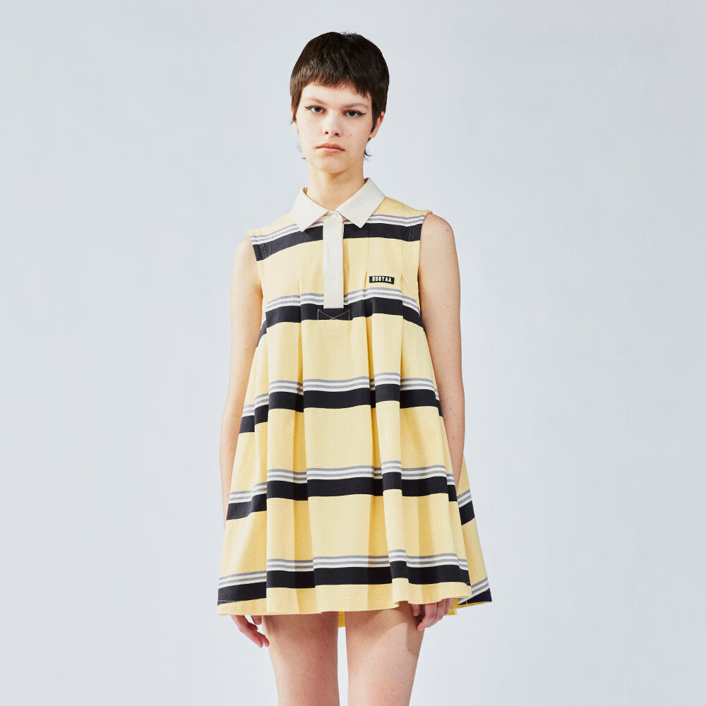 UOOYAA/乌丫2025夏季新款「New Vintage」百褶条纹POLO领连衣裙 条纹 M